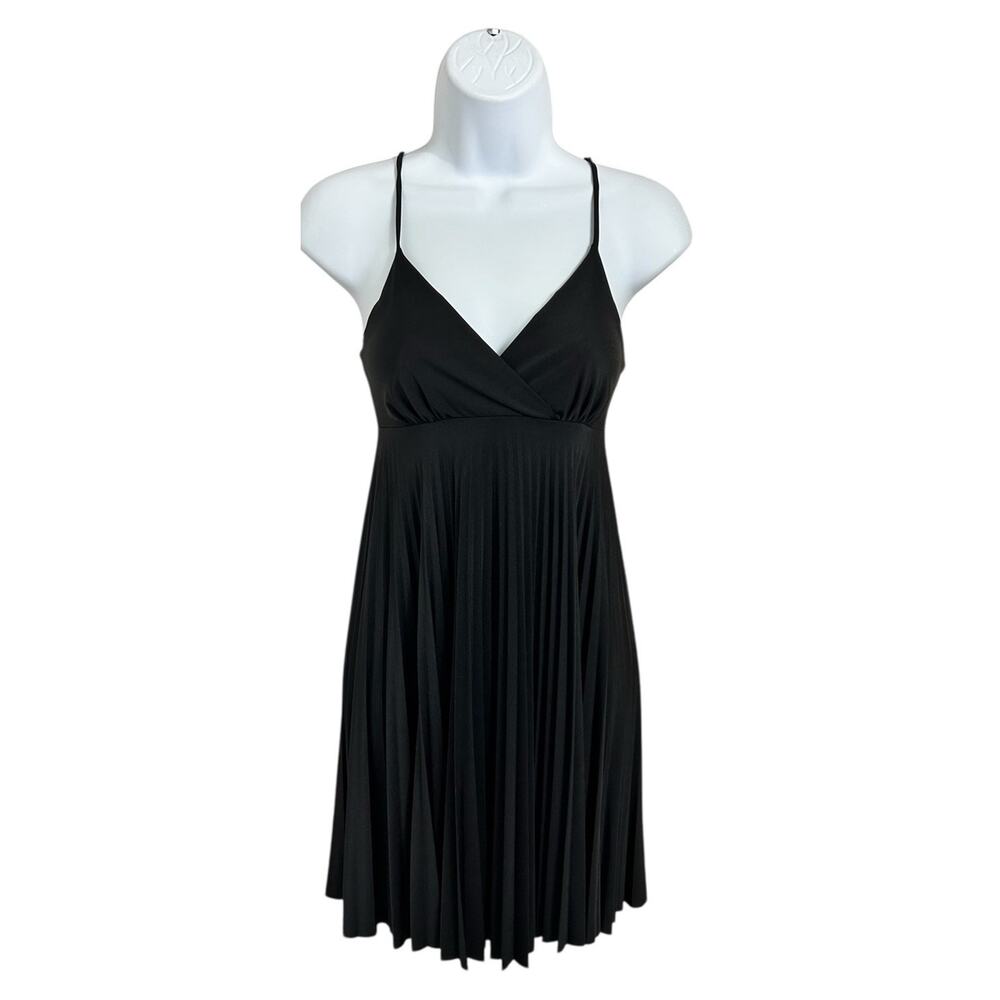 Soprano Black Pleated Mini Dress Sz Small Spaghetti Strap Retro 90's Y2K - Picture 7 of 7